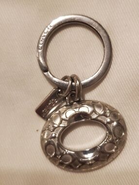 Coach Silver-Tone Oval Signature Keyring